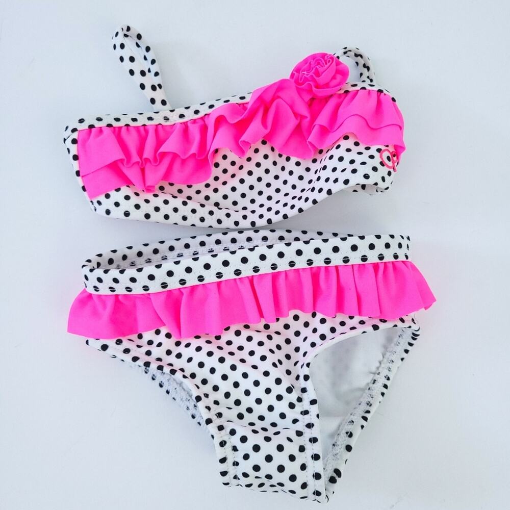 New Ocean Pacific Baby Girl Swimsuit 3-6 Months Polkador Black White Hot Pink
